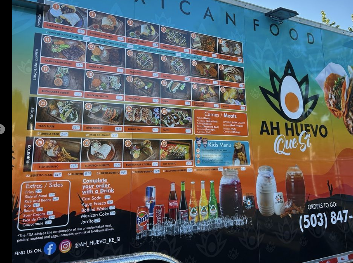 The colorful Ah Huevo Que Sí food truck and its full menu
